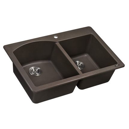 Ruvati 33 x 22 inch epiGranite Dual-Mount Granite Composite Double Bowl Kitchen Sink - Espresso Brown - RVG1344ES Ruvati
