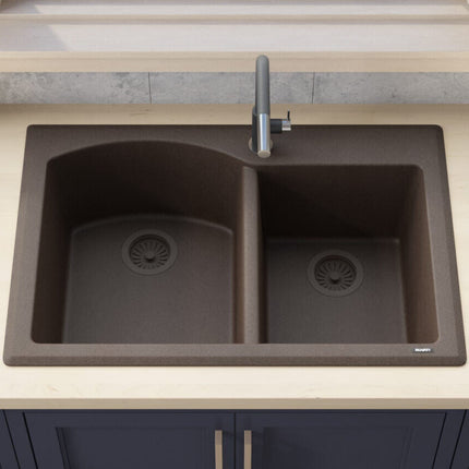 Ruvati 33 x 22 inch epiGranite Dual-Mount Granite Composite Double Bowl Kitchen Sink - Espresso Brown - RVG1344ES Ruvati