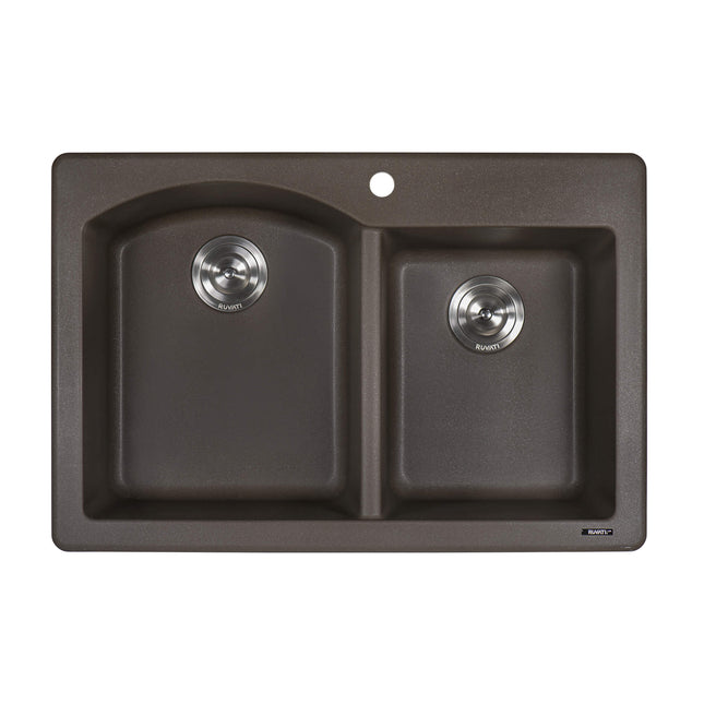 Ruvati 33 x 22 inch epiGranite Dual-Mount Granite Composite Double Bowl Kitchen Sink - Espresso Brown - RVG1344ES Ruvati