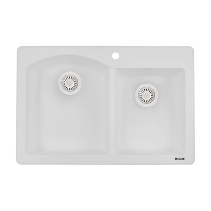 Ruvati 33 x 22 inch epiGranite Dual-Mount Granite Composite Double Bowl Kitchen Sink - Arctic White - RVG1344WH Ruvati