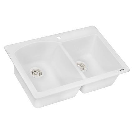 Ruvati 33 x 22 inch epiGranite Dual-Mount Granite Composite Double Bowl Kitchen Sink - Arctic White - RVG1344WH Ruvati