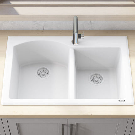 Ruvati 33 x 22 inch epiGranite Dual-Mount Granite Composite Double Bowl Kitchen Sink - Arctic White - RVG1344WH Ruvati