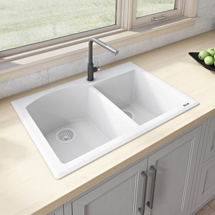 Ruvati 33 x 22 inch epiGranite Dual-Mount Granite Composite Double Bowl Kitchen Sink - Arctic White - RVG1344WH Ruvati