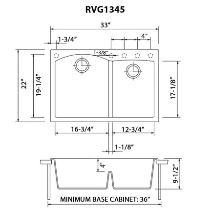 Ruvati 33 x 22 inch epiGranite Drop-in Topmount Granite Composite Double Bowl Kitchen Sink - Silver Gray - RVG1345GR Ruvati