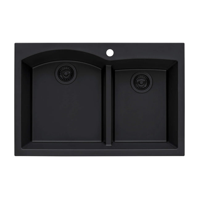 Ruvati 33 x 22 inch epiGranite Drop-in Topmount Granite Composite Double Bowl Kitchen Sink - Midnight Black - RVG1345BK Ruvati
