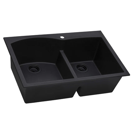 Ruvati 33 x 22 inch epiGranite Drop-in Topmount Granite Composite Double Bowl Kitchen Sink - Midnight Black - RVG1345BK Ruvati