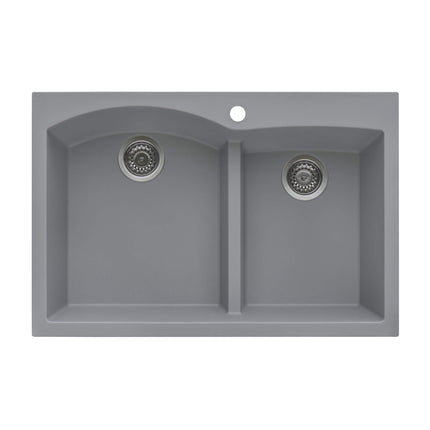 Ruvati 33 x 22 inch epiGranite Drop-in Topmount Granite Composite Double Bowl Kitchen Sink - Silver Gray - RVG1345GR Ruvati