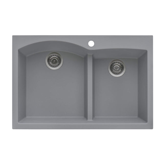 Ruvati 33 x 22 inch epiGranite Drop-in Topmount Granite Composite Double Bowl Kitchen Sink - Silver Gray - RVG1345GR Ruvati