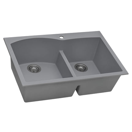 Ruvati 33 x 22 inch epiGranite Drop-in Topmount Granite Composite Double Bowl Kitchen Sink - Silver Gray - RVG1345GR Ruvati