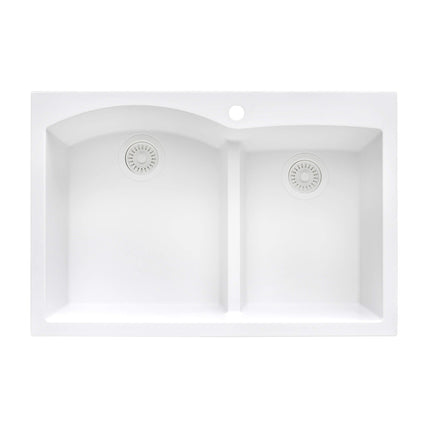 Ruvati 33 x 22 inch epiGranite Drop-in Topmount Granite Composite Double Bowl Kitchen Sink - White - RVG1345WH Ruvati