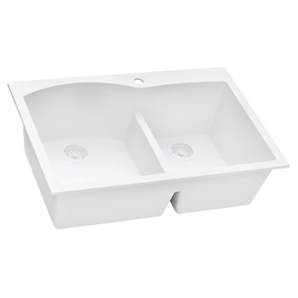 Ruvati 33 x 22 inch epiGranite Drop-in Topmount Granite Composite Double Bowl Kitchen Sink - White - RVG1345WH Ruvati