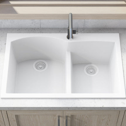 Ruvati 33 x 22 inch epiGranite Drop-in Topmount Granite Composite Double Bowl Kitchen Sink - White - RVG1345WH Ruvati
