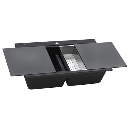 Ruvati 34 inch epiGranite Topmount Workstation Ledge Granite Composite Kitchen Sink - Midnight Black - RVG1350BK Ruvati