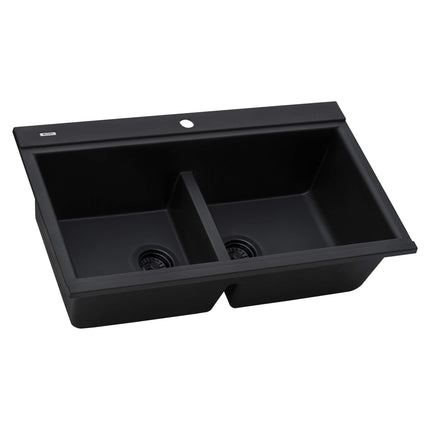 Ruvati 34 inch epiGranite Topmount Workstation Ledge Granite Composite Kitchen Sink - Midnight Black - RVG1350BK Ruvati