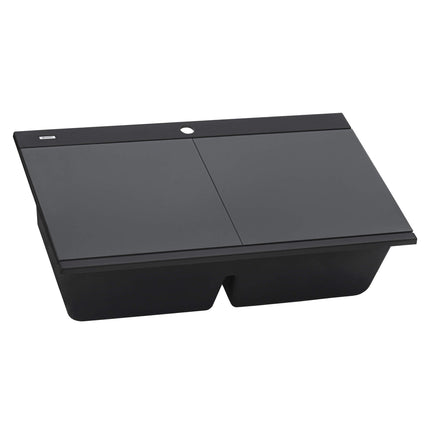 Ruvati 34 inch epiGranite Topmount Workstation Ledge Granite Composite Kitchen Sink - Midnight Black - RVG1350BK Ruvati