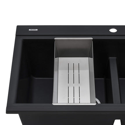Ruvati 34 inch epiGranite Topmount Workstation Ledge Granite Composite Kitchen Sink - Midnight Black - RVG1350BK Ruvati