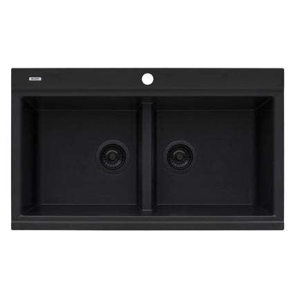 Ruvati 34 inch epiGranite Topmount Workstation Ledge Granite Composite Kitchen Sink - Midnight Black - RVG1350BK Ruvati