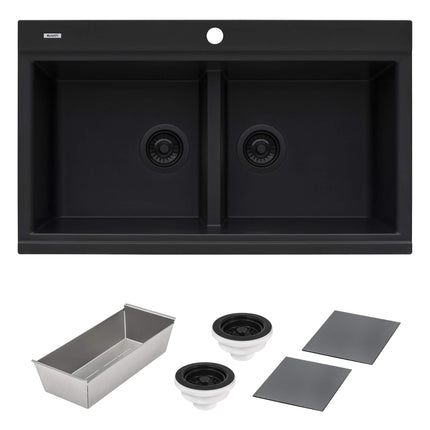 Ruvati 34 inch epiGranite Topmount Workstation Ledge Granite Composite Kitchen Sink - Midnight Black - RVG1350BK Ruvati
