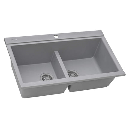 Ruvati 34 inch epiGranite Topmount Workstation Ledge Granite Composite Kitchen Sink - Silver Gray - RVG1350GR Ruvati