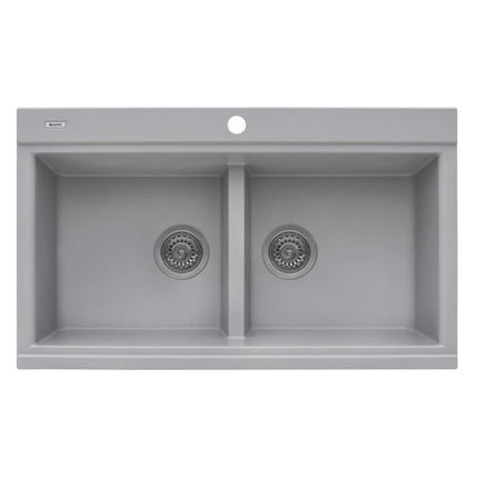 Ruvati 34 inch epiGranite Topmount Workstation Ledge Granite Composite Kitchen Sink - Silver Gray - RVG1350GR Ruvati