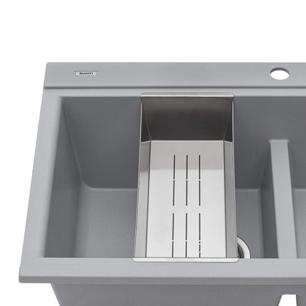 Ruvati 34 inch epiGranite Topmount Workstation Ledge Granite Composite Kitchen Sink - Silver Gray - RVG1350GR Ruvati