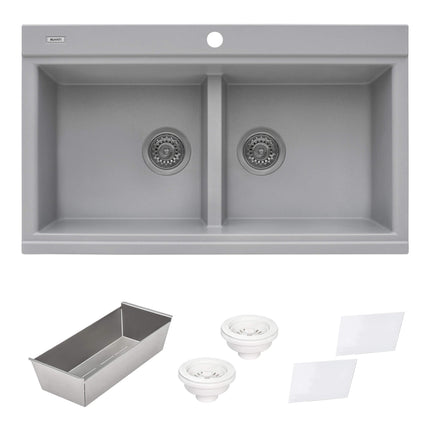 Ruvati 34 inch epiGranite Topmount Workstation Ledge Granite Composite Kitchen Sink - Silver Gray - RVG1350GR Ruvati