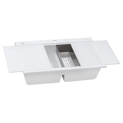 Ruvati 34 inch epiGranite Topmount Workstation Ledge Granite Composite Kitchen Sink - Arctic White - RVG1350WH Ruvati