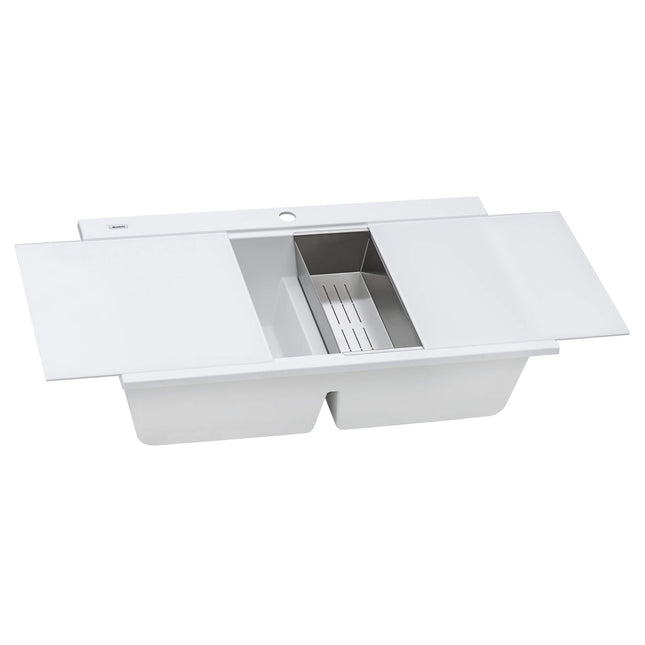 Ruvati 34 inch epiGranite Topmount Workstation Ledge Granite Composite Kitchen Sink - Arctic White - RVG1350WH Ruvati