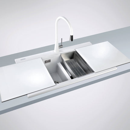 Ruvati 34 inch epiGranite Topmount Workstation Ledge Granite Composite Kitchen Sink - Arctic White - RVG1350WH Ruvati