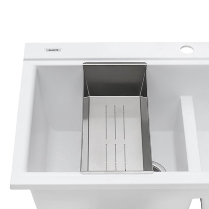 Ruvati 34 inch epiGranite Topmount Workstation Ledge Granite Composite Kitchen Sink - Arctic White - RVG1350WH Ruvati