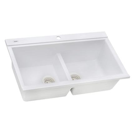 Ruvati 34 inch epiGranite Topmount Workstation Ledge Granite Composite Kitchen Sink - Arctic White - RVG1350WH Ruvati