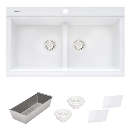 Ruvati 34 inch epiGranite Topmount Workstation Ledge Granite Composite Kitchen Sink - Arctic White - RVG1350WH Ruvati