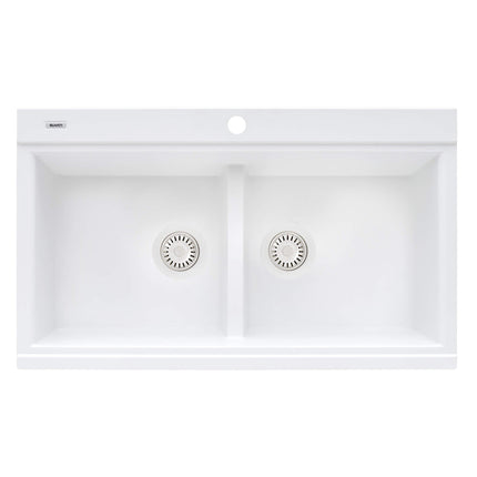 Ruvati 34 inch epiGranite Topmount Workstation Ledge Granite Composite Kitchen Sink - Arctic White - RVG1350WH Ruvati