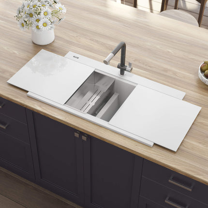 Ruvati 34 inch epiGranite Topmount Workstation Ledge Granite Composite Kitchen Sink - Arctic White - RVG1350WH Ruvati