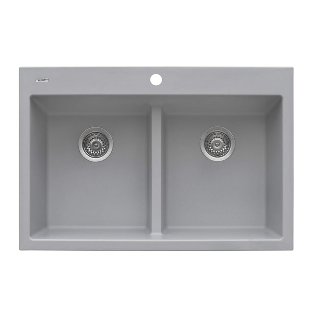 Ruvati 33 x 22 inch epiGranite Drop-in TopMount Granite Composite Double Bowl Low Divide Kitchen Sink - Silver Gray - RVG1385GR Ruvati