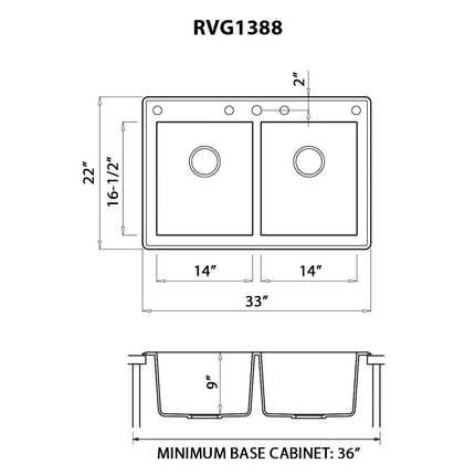 Ruvati 33 x 22 inch epiGranite Dual-Mount Granite Composite Double Bowl Kitchen Sink - Arctic White - RVG1338WH Ruvati