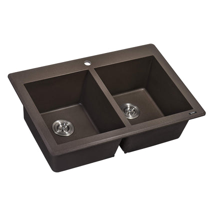Ruvati 33 x 22 inch epiGranite Dual-Mount Granite Composite Double Bowl Kitchen Sink - Espresso Brown - RVG1338ES Ruvati
