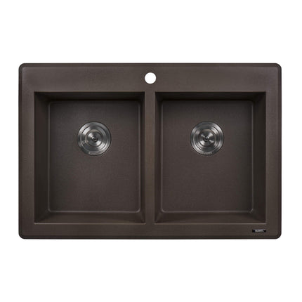 Ruvati 33 x 22 inch epiGranite Dual-Mount Granite Composite Double Bowl Kitchen Sink - Espresso Brown - RVG1338ES Ruvati