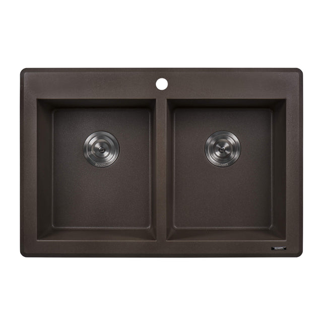 Ruvati 33 x 22 inch epiGranite Dual-Mount Granite Composite Double Bowl Kitchen Sink - Espresso Brown - RVG1338ES Ruvati