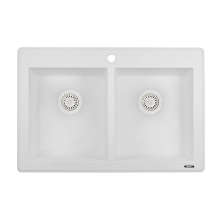 Ruvati 33 x 22 inch epiGranite Dual-Mount Granite Composite Double Bowl Kitchen Sink - Arctic White - RVG1338WH Ruvati