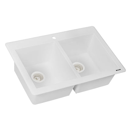 Ruvati 33 x 22 inch epiGranite Dual-Mount Granite Composite Double Bowl Kitchen Sink - Arctic White - RVG1338WH Ruvati