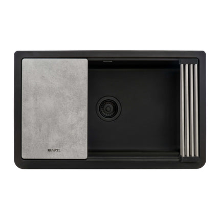 Ruvati 33-inch Matte Black Granite Farmhouse Workstation Apron-front Composite Kitchen Sink - RVG1533BK Ruvati