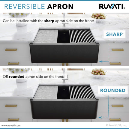 Ruvati 33-inch Matte Black Granite Farmhouse Workstation Apron-front Composite Kitchen Sink - RVG1533BK Ruvati