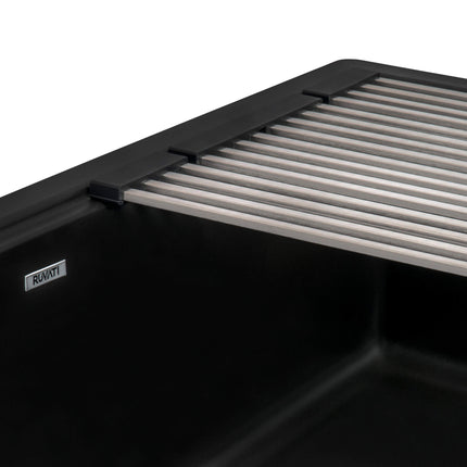 Ruvati 33-inch Matte Black Granite Farmhouse Workstation Apron-front Composite Kitchen Sink - RVG1533BK Ruvati