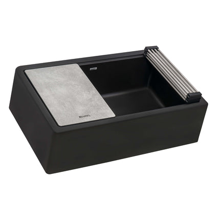 Ruvati 33-inch Matte Black Granite Farmhouse Workstation Apron-front Composite Kitchen Sink - RVG1533BK Ruvati