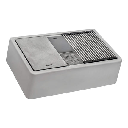 Ruvati 33-inch Matte Gray Granite Farmhouse Workstation Apron-front Composite Kitchen Sink - RVG1533GR Ruvati