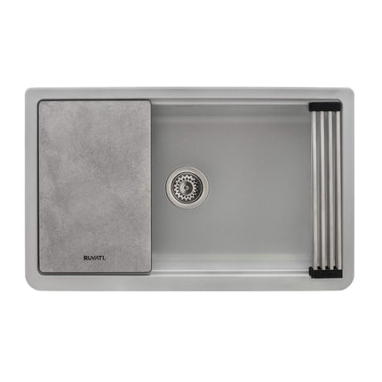 Ruvati 33-inch Matte Gray Granite Farmhouse Workstation Apron-front Composite Kitchen Sink - RVG1533GR Ruvati