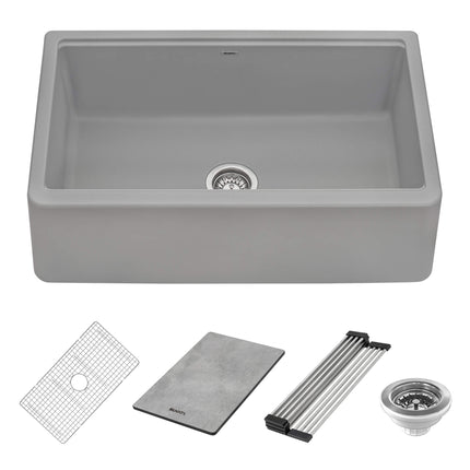 Ruvati 33-inch Matte Gray Granite Farmhouse Workstation Apron-front Composite Kitchen Sink - RVG1533GR Ruvati