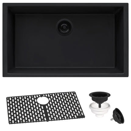 Ruvati 27 x 18 inch Granite Composite Undermount Single Bowl Kitchen Sink - Midnight Black - RVG2027BK Ruvati