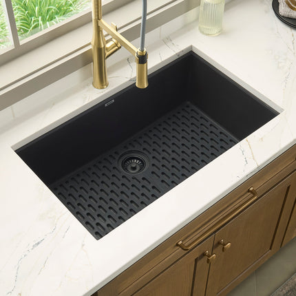 Ruvati 27 x 18 inch Granite Composite Undermount Single Bowl Kitchen Sink - Midnight Black - RVG2027BK Ruvati